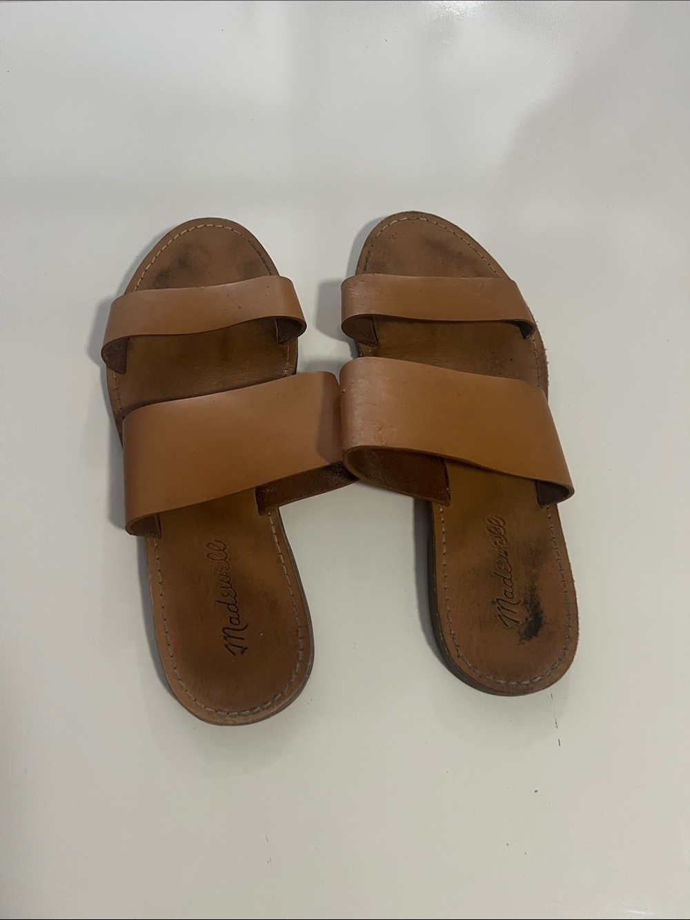 Madewell Tan Leather Double-Strap Slide Sandals